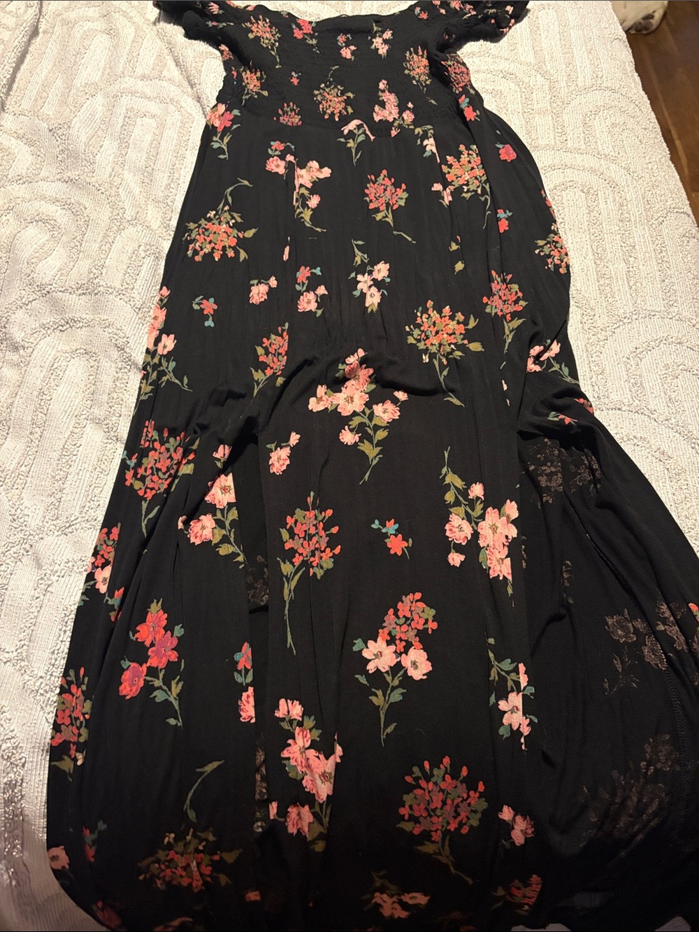 Express Black Maxi Dress with Pink & Coral Floral Print